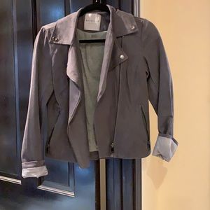 Gray faux suede biker jacket